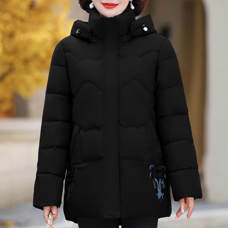 

Зимние куртки женские парки элегантные свободные толстые теплые вышивка верхняя одежда среднего возраста женские пальто 6XL чёрный