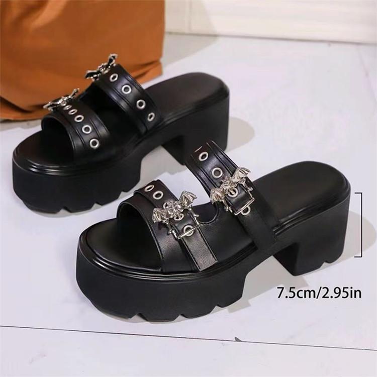 Fashion Metal Decoration Sandals Women Designer Summer Slippers Buckle Vampire Cosplay Platform Black Gothic Women Shoes Slippers