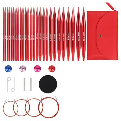 A84E-Aluminum Alloy Interchangeable Circular Knitting Needles Set- Diameter Range 3.0Mm To 10.0Mm Includes Storage Case For Craf