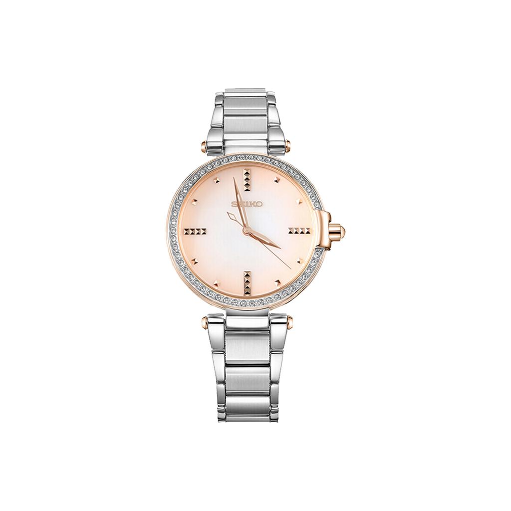 Seiko Crystal Quartz Watch 30 M Waterproof Quartz Movement Stainless Steel Strap Women watches Pink SRZ514J1