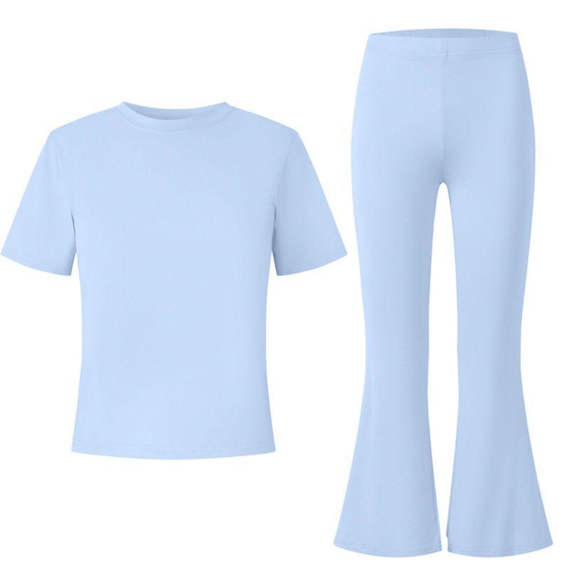 8-12 Years Girls' Solid Color T-shirt and Flare Pants Set Casual Clothes