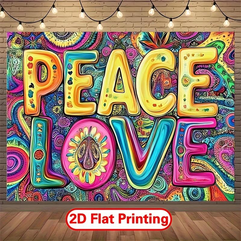 2D flat 1pc- Peace and Love Rainbow hippie wall background fabric Polyester photography background and party banner