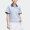 Adidas Verbiage Print Double-Button Ribbed Short Sleeve Polo Shirt Women Tops Light-Pink Blue IP3942