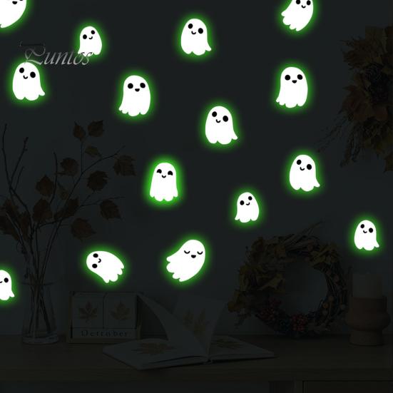 Decorative Glass Film for Home Halloween Glow-in-the-Dark Wall Stickers, Cute Cartoon Pumpkin Ghost Decals, Waterproof PVC Window Clings Removable Art