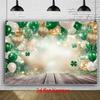 2D Lucky Shamrock Party Backdrop with Wooden Floor Photography Background Banner