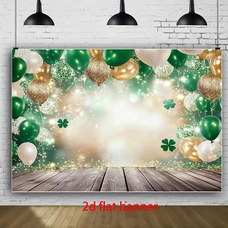 2D Lucky Shamrock Party Backdrop with Wooden Floor Photography Background Banner