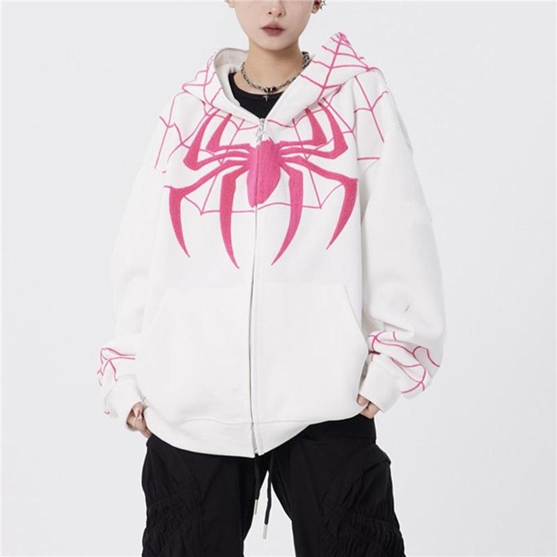 

Готична куртка з капюшоном і принтом темного павука, вільний чоловічий і жіночий светр із повним ланцюгом XL білий