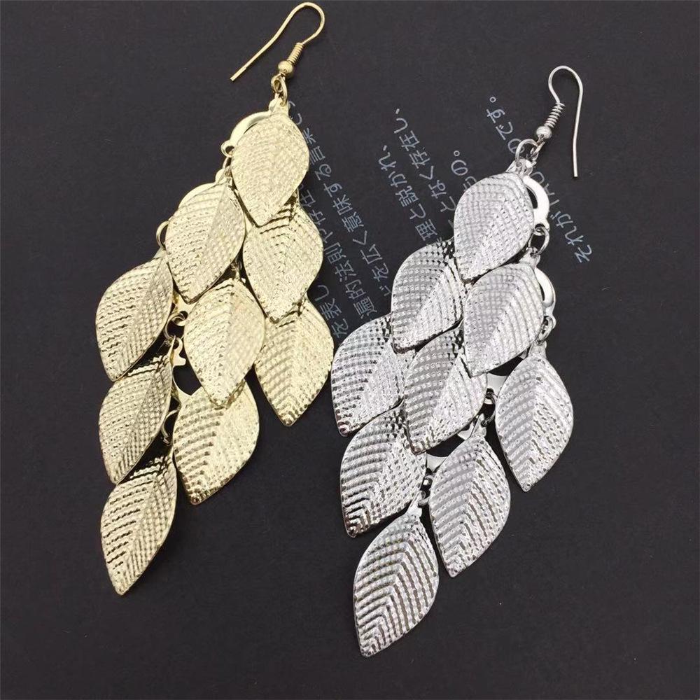 Stylish European and American Long Leaf Earrings