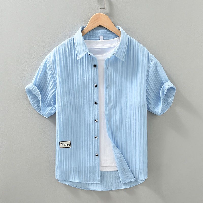 Solid Men'S Shirt Simple Shirt Man Summer Fashion Short Sleeved Casual Shirt for Men Beach Party Men Clothing