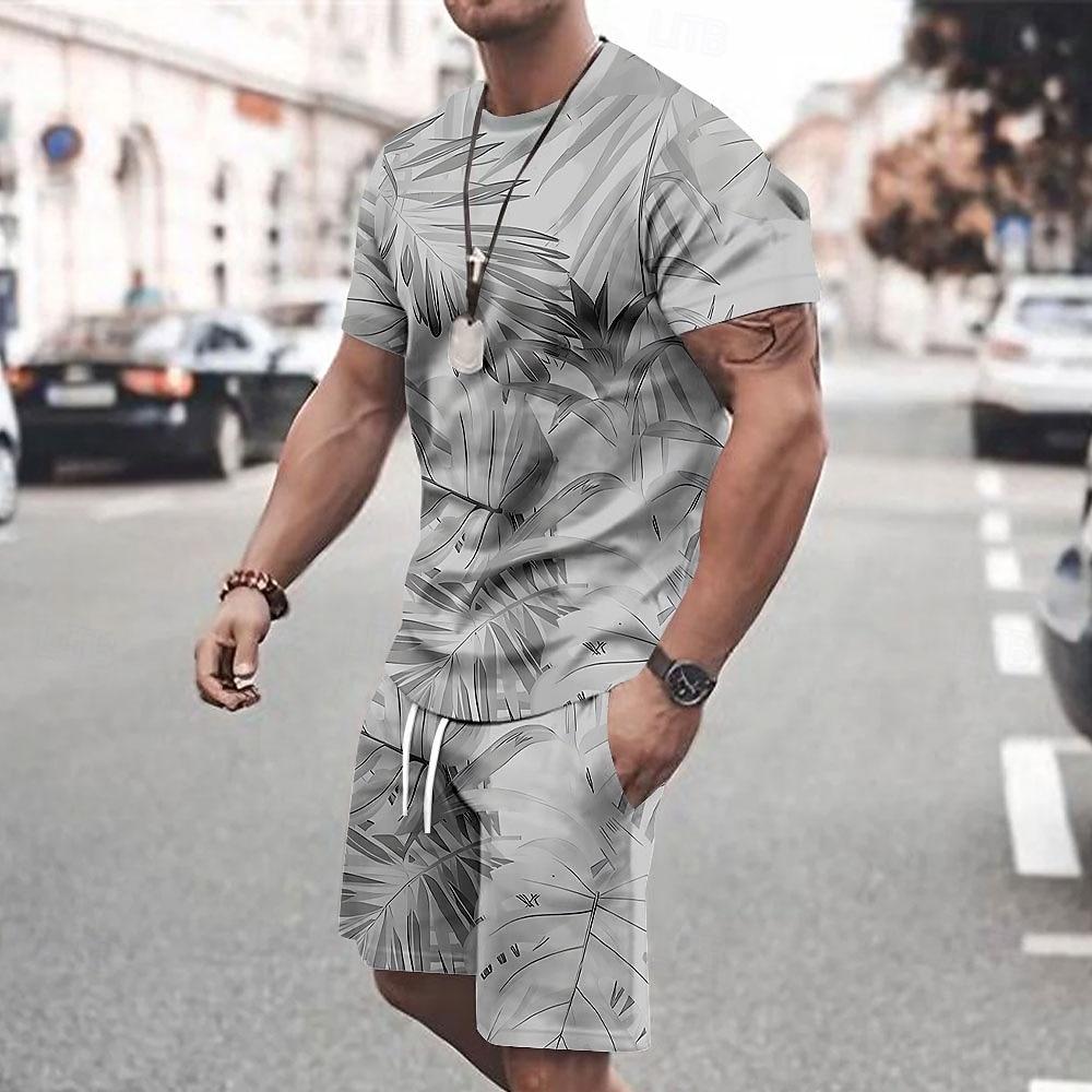 Men's Tropical Flower 2-piece T-shirt Short Sleeve Shorts Set Casual Outdoor Sports 3D Printed Summer T-shirt
