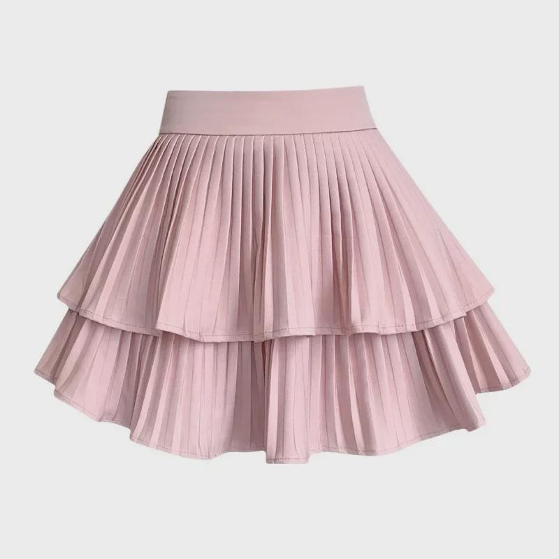 2025 Summer Korean Style Women's Petite Pleated Midi Skirt with Elastic Waist and Slimming Fluffy Design