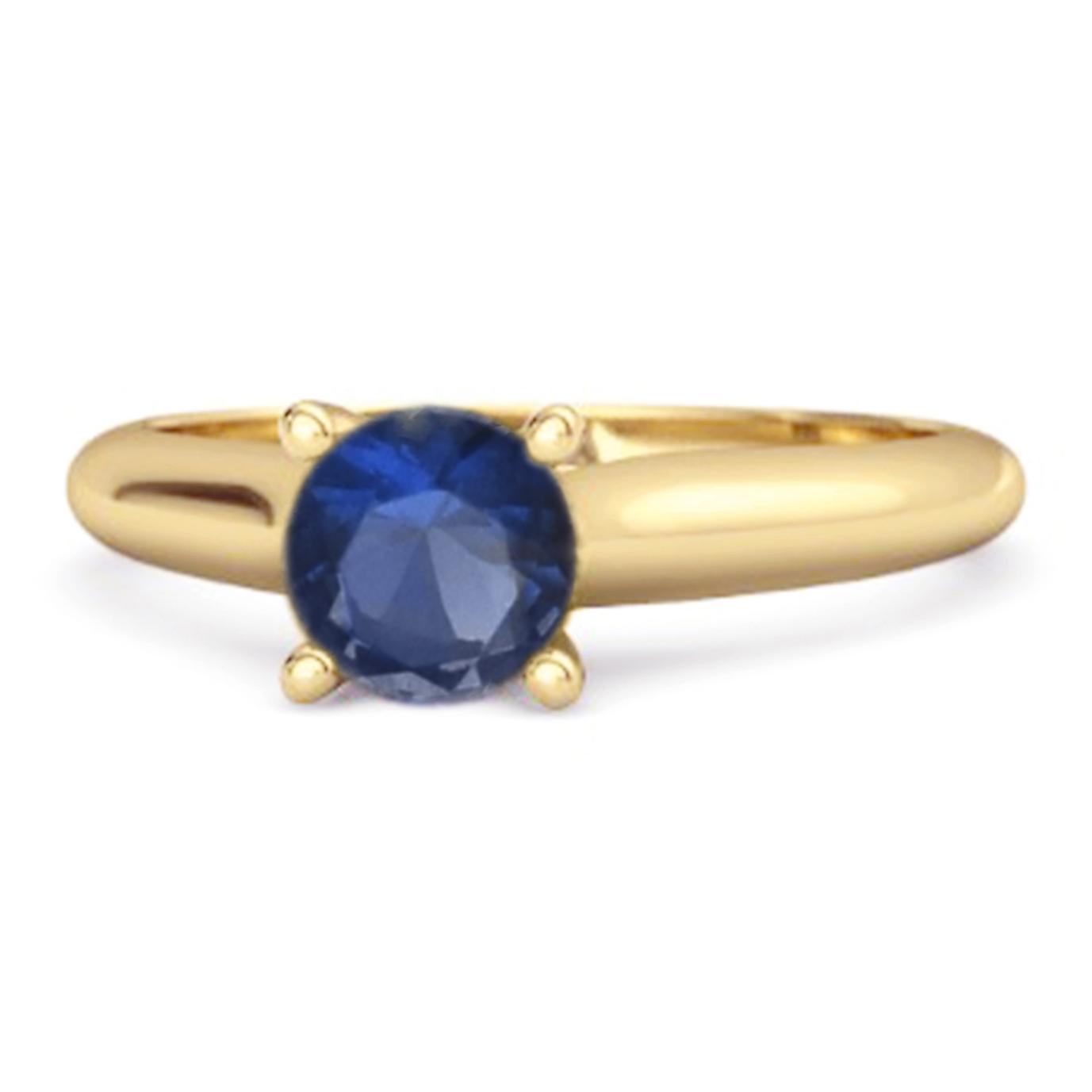 Blue Sapphire Round Solitaire Ring - 925 Sterling Silver Gold Vermeil 11.5