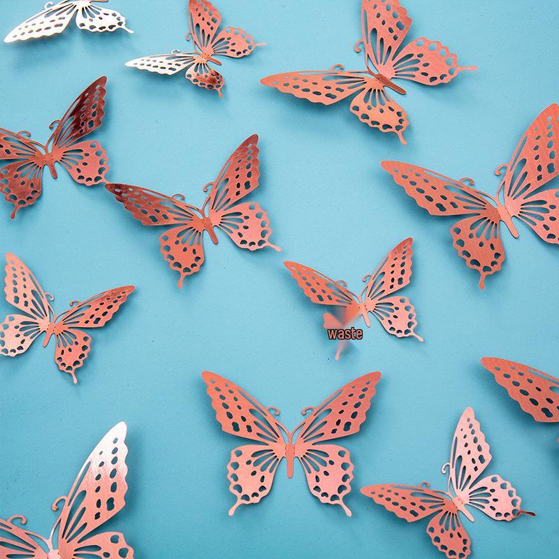 3D Imitation Metal Butterfly Wall Decor Stickers - Hollow Design for Living Room