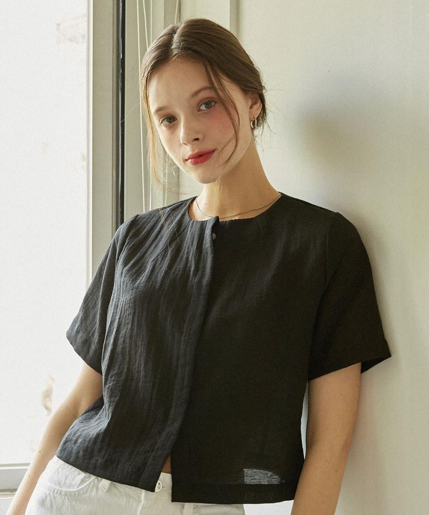 LAMARO Meli Round Neck Linen Blouse (Black)