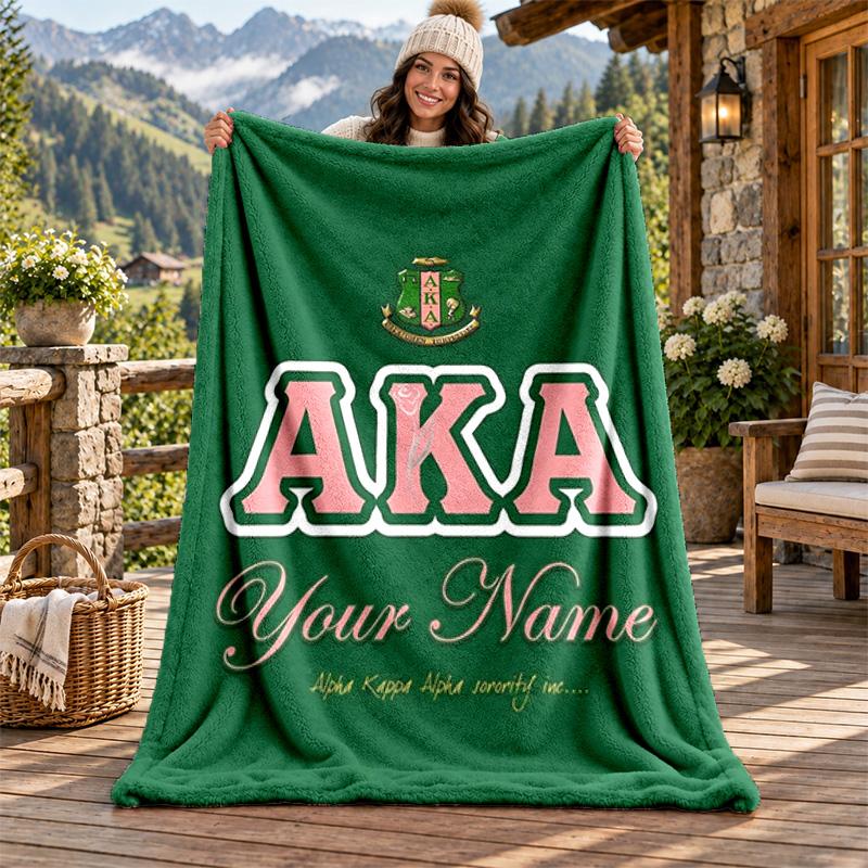 Alpha Kappa Alpha sorority Custom Name Flannel Blanket Personalized Soft Warm Plush Throw Blanket Customized Gift for Family Friends