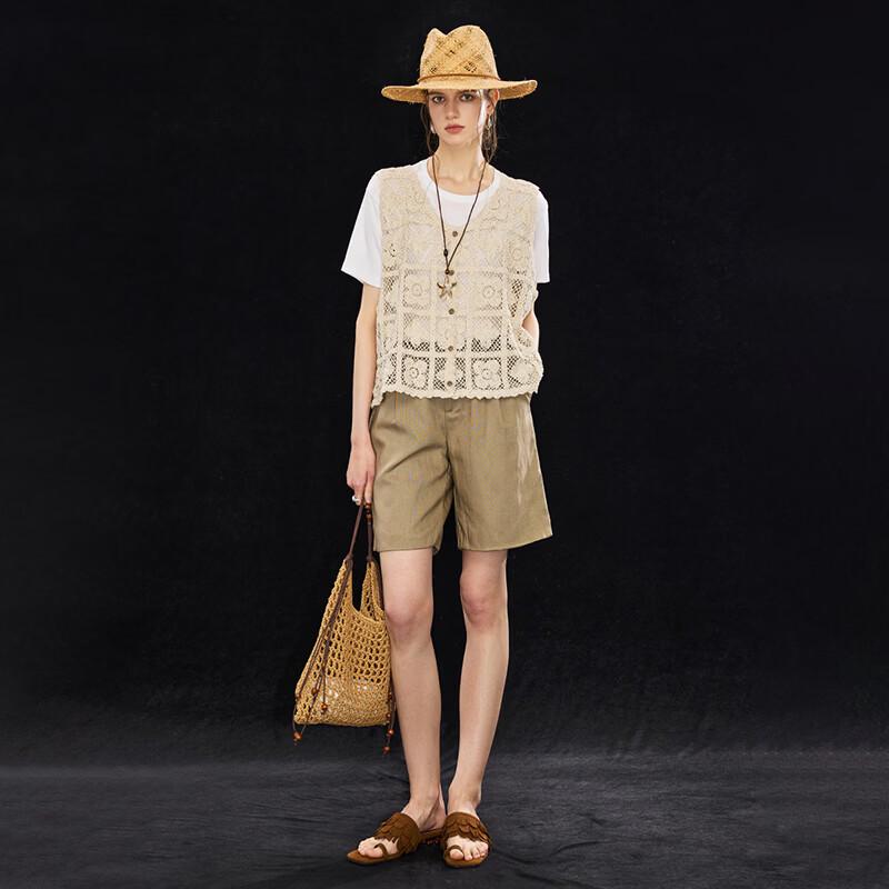 Cotton Blend Hollow Crochet V-Neck Vest Cover-Up