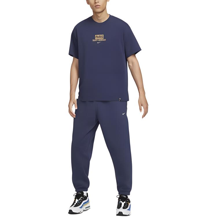Nike Outdoor Fitness Training Letter Embroidery Design Crew Neck Pullover Short Sleeve T-Shirt Men Tops Dark-Blue HF0847-410