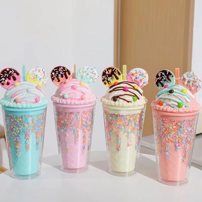 450ml Cute Straw Cup Ice Cream Lids for Stanley Tumbler Reusable Plastic Cups Summer Drinkware Cold Brew Girl Water Bottle Gift