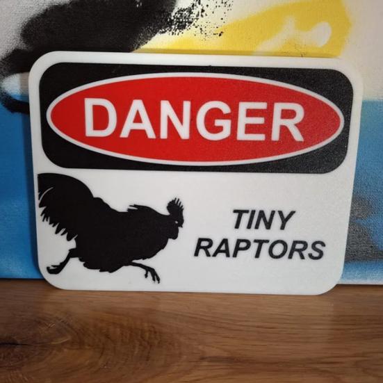 Chicken Hazard Sign 3D Printed Chick Danger Sign Indoor Outdoor Home Farm Garden Decorative Tiny Raptors Warning Sign