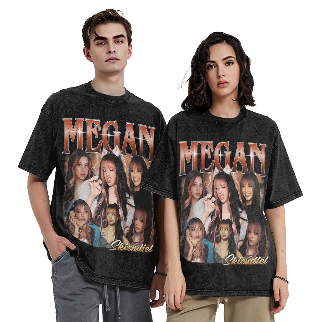 Katseyes Music Kpop Megan Washed T Shirt Streetwear Retro T-Shirts Tee Shirt Men Women Cotton Harajuku Printed