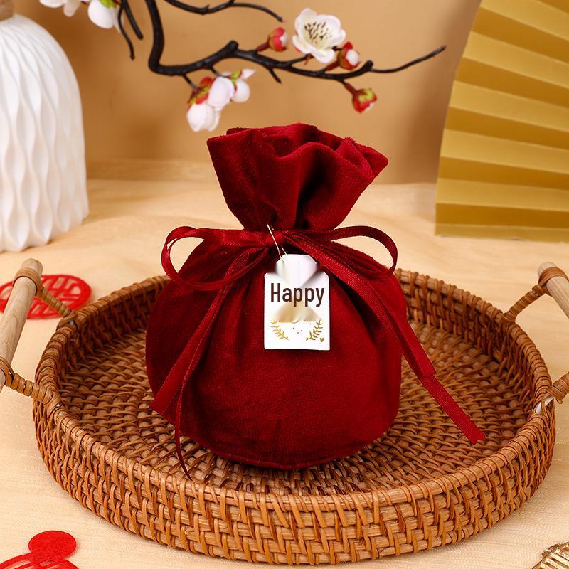 European Style Velvet Round Candy Bag - Creative Wedding & Festival Favor with Drawstring