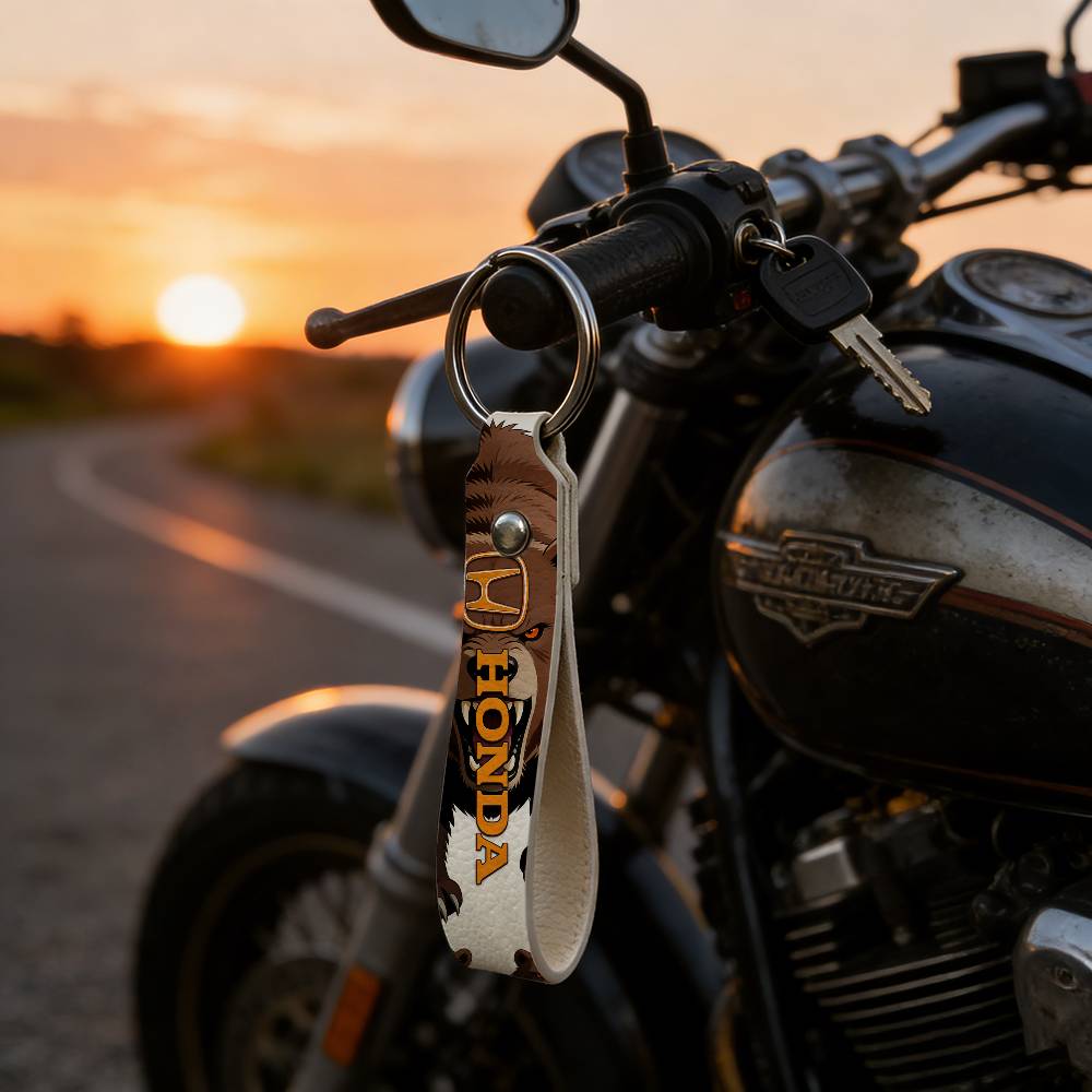 For Honda PU Leather Motorcycle Keychain Universal Motorbike Key Ring Holder For Riders Men Gift BO8