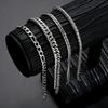 Set da 4 Pezzi Braccialetti a Catena Intrecciata Colore Argento Vintage per Uomo Goth Cuban Link Regolabile Braccialetti con Ciondolo Gioielli per Mano di Coppia Regali