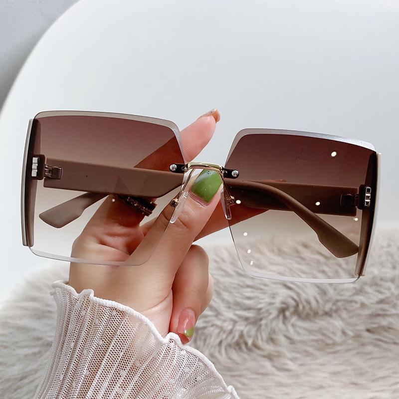 

Oversized Rimless Square Sunglasses UV400 Fashion Luxury Design Unisex Square Sun Glasses Eyewear Female Shades коричневый