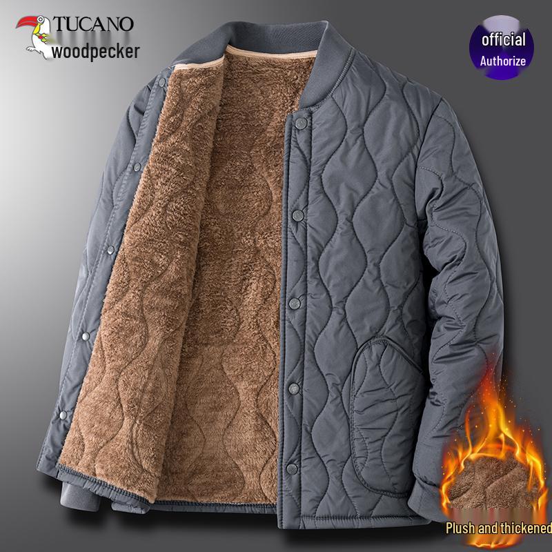 

Men s Plus Velvet Thickened Lamb Wool-Cotton Padded Jacket for Middle-Aged & Elderly 2XL (suggested below 62.5 kg) сірий колір