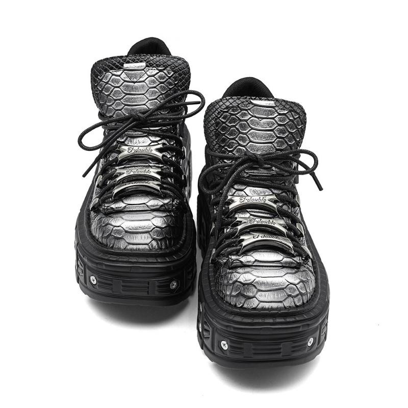 Módní dámské punkové boty na platformě pro dámské šněrovací boty s kulatou špičkou, kovové dekorace, tenké podpatky, tenisky, gotické párty, noční klub, boty