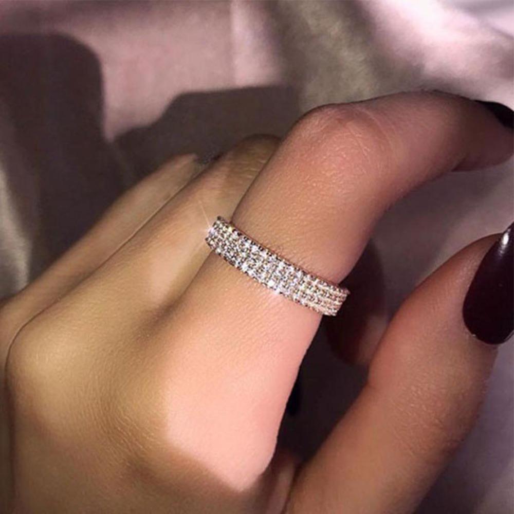 Elegant Three Row Moissanite Zircon Rings for Women Engagement Party Wedding Band Vintage Style Jewelry Gift