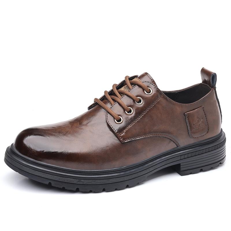 Classic Brown Thick Soled Men's Oxford Shoes Lace Up Low Cut Men's Leather Casual Shoes Retro New Work Shoes Winter Velvet