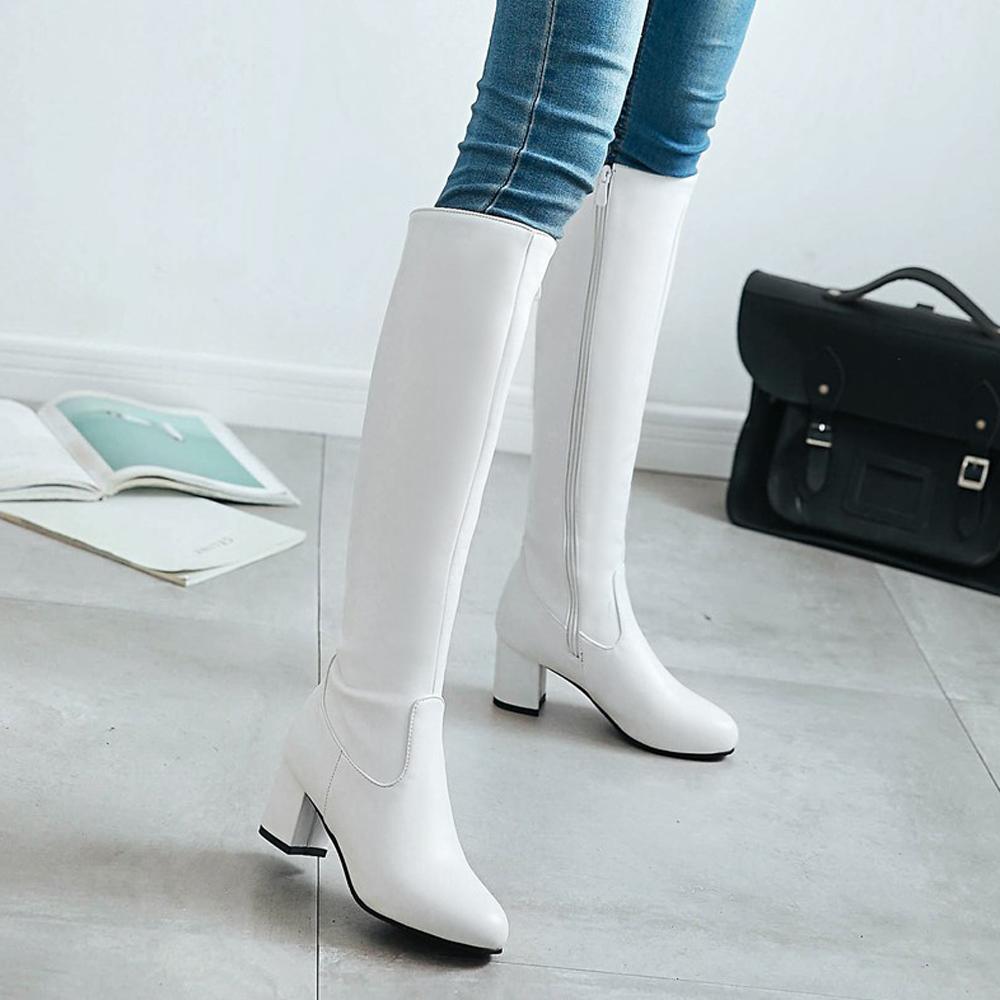 Meotina Vysoké kozačky nad kolena Zimní Dámské Boty Zip Vysoký podpatek Vysoké boty Šití na silném podpatku Dámské kozačky Nové Černá Velká velikost 33-43