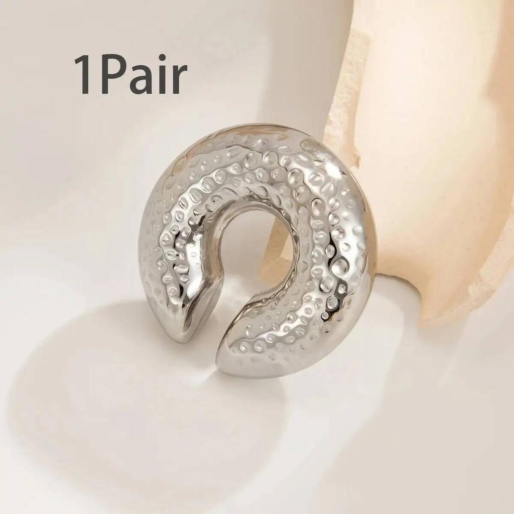 SHIXIN Punk Stainless Steel C Shape Thick Clip Earring Women 2026 New Minimalist Texture Earrings Fake Piercing Ear Clip Jewelry