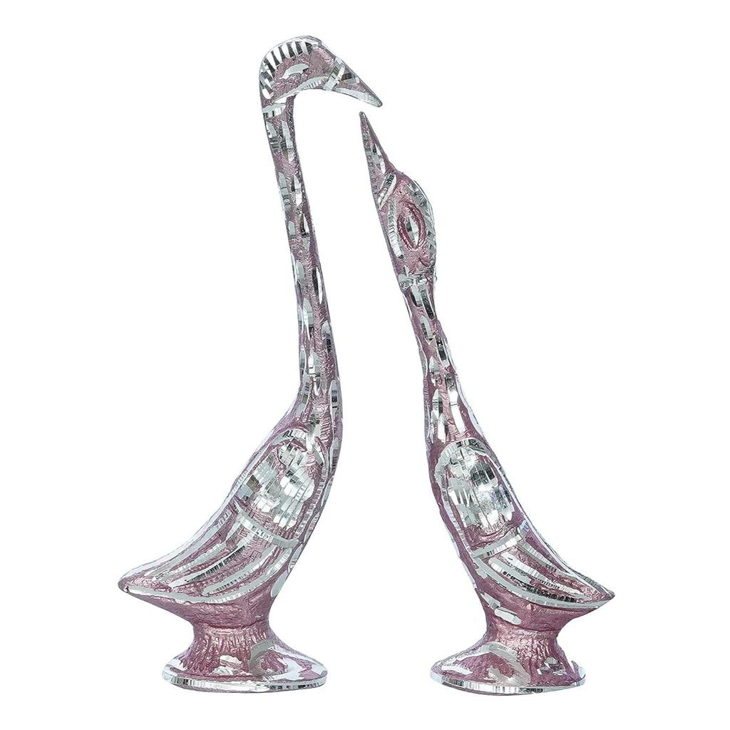 7 Inch Pink Kissing Swan Couple Handcrafted Decorative Figurine