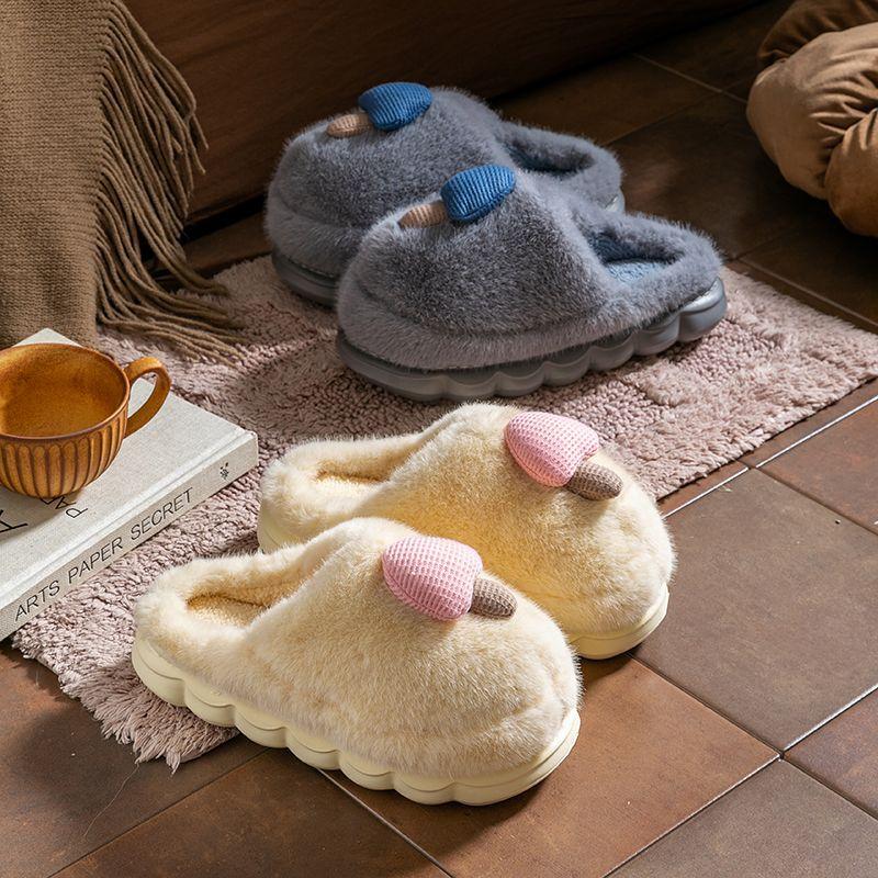 Parent-child cotton slippers women's thick bottom couple indoor non-slip soft bottom household cartoon children's mushroom fluffy slippers