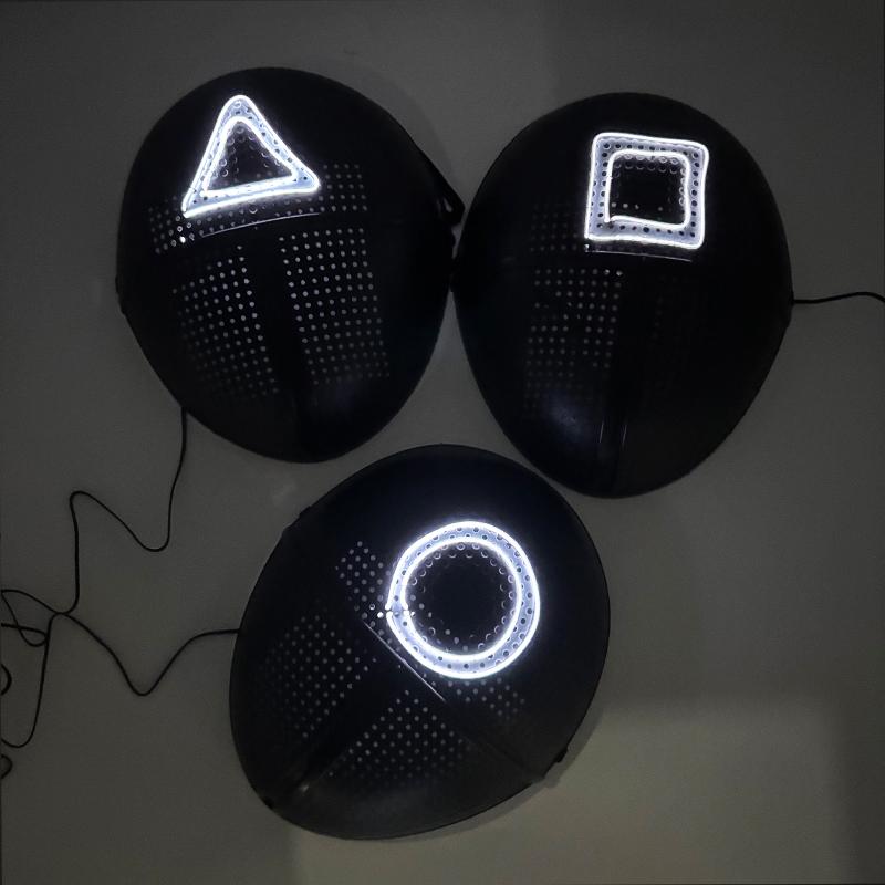 Led Light Up Mask Korean Cosplay Disguise Mask Square Circle Triangle Glowing Mask For Halloween Party Film Theme Neon Mask