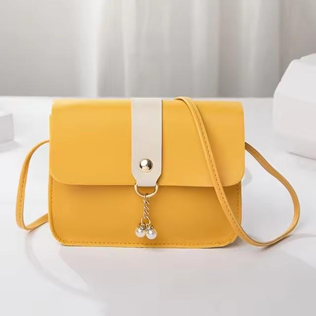 Women's PU Leather Small Square Crossbody Bag, Luxury Shoulder Bag with Pearl Pendant