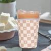 Reble Ulated Neoprene Iced Coffee Cup Sleeve, Durable Drink Sleeve for Cold Beverages, Beverage Holder for Iced Coffee, Floral Checkers