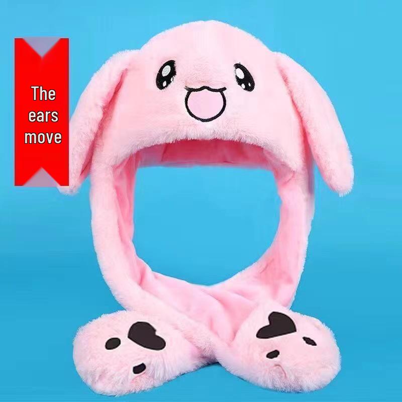 Children's Plush Cartoon Hat with Movable Ears - Luminous Rabbit Design for Parent-Child Matching