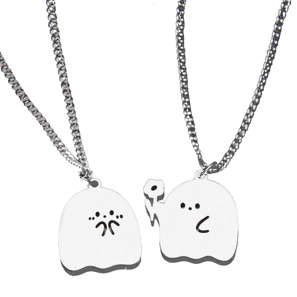Set of 2 Cute Specter Necklaces Pendant Necklace Women Necklace Stainless Steel Texture Pendant Necklaces Birthday Gifts