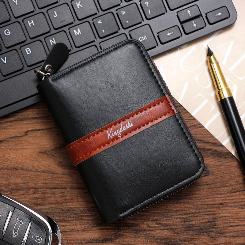 Men RFID Blocking Credit Card Holder Genuine Leather Wallet Zipper Card Case Accordion Card Organizer Coin Pocket Mini Wallet