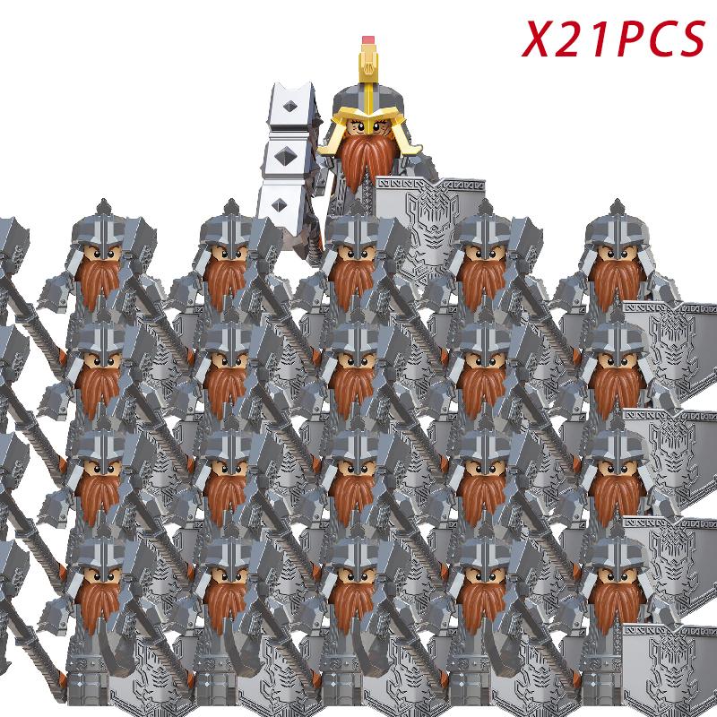 New MOC LOTR Soldier Dwarf Army Figures Armor Guard Warrior Medieval Knights Building Blocks Bricks Toys Gifts