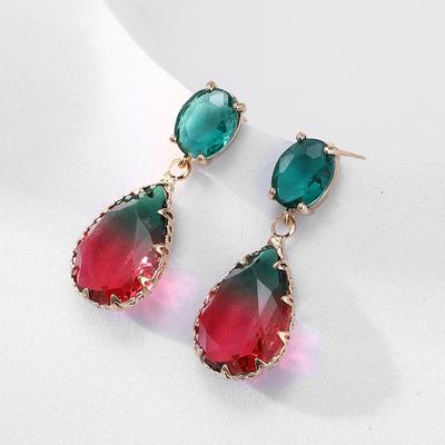 Korean Green Tourmaline Crystal Stone Drop Earrings for Women Trendy Geometric Dangle Earring Pendientes Fashion