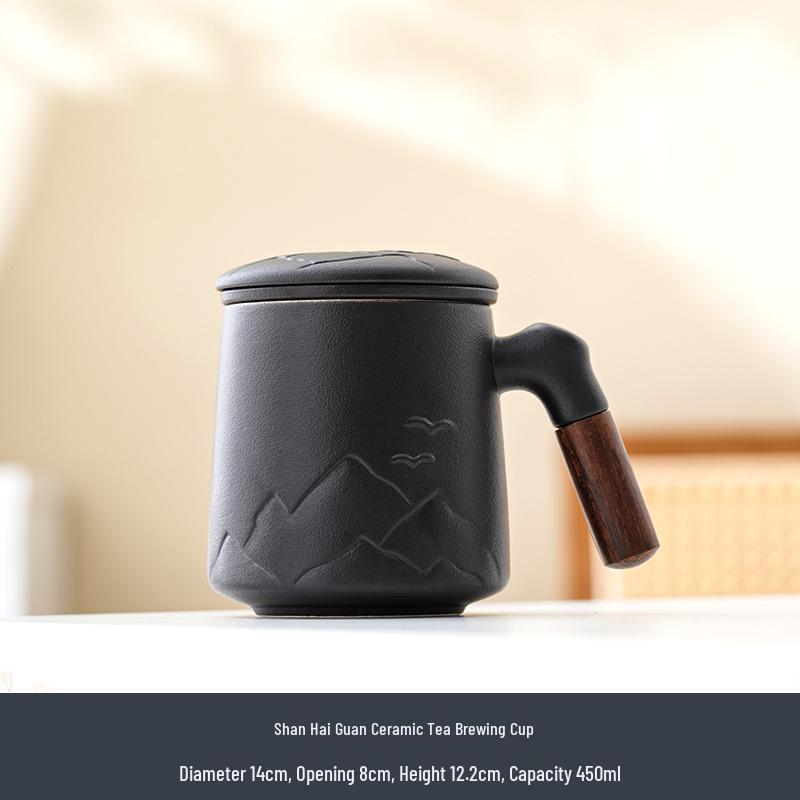 Ceramic Tea Brewing Cup: Coarse Pottery Personal Mug with Engraving - Perfect for Office or Souvenir Gift