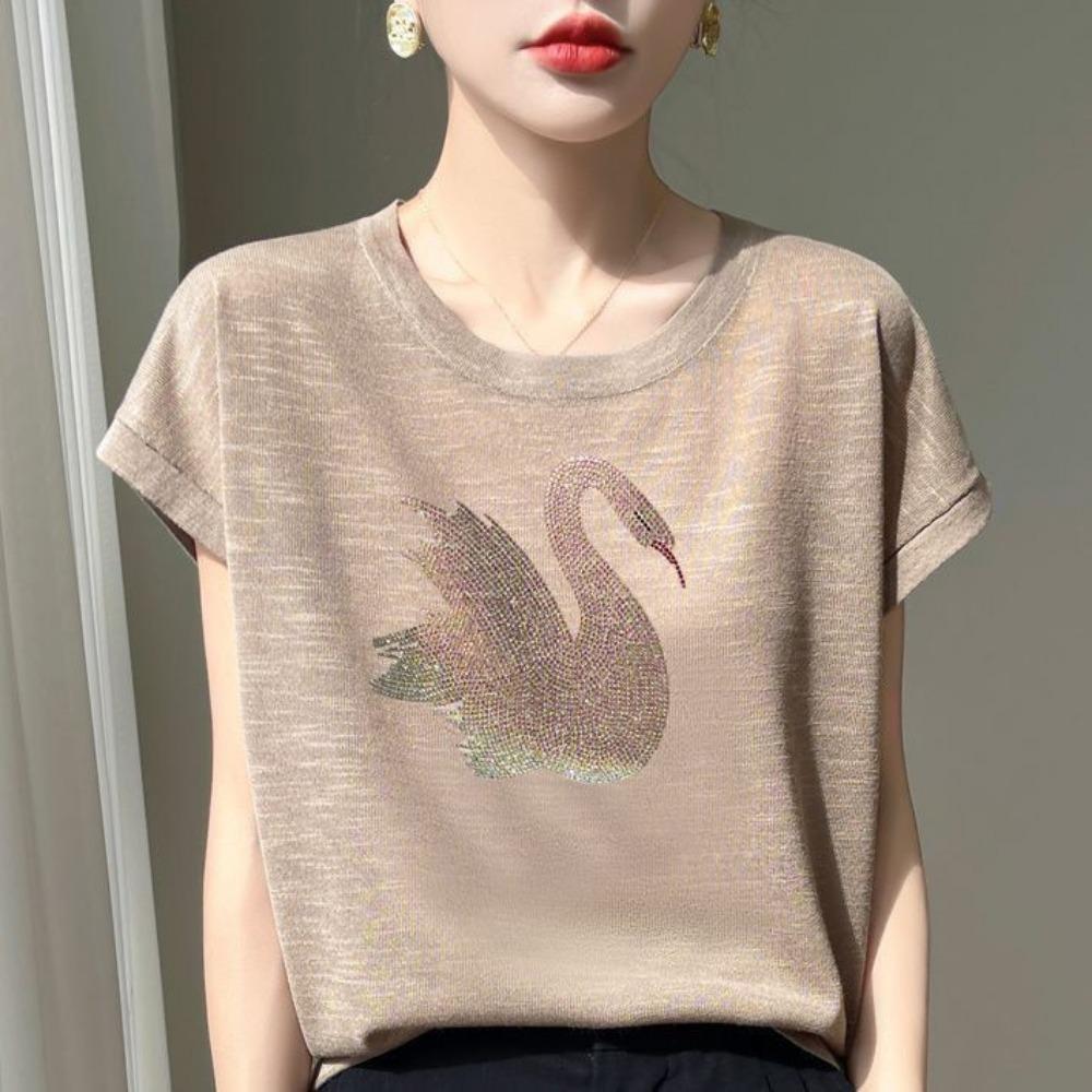 Bamboo Joint Cotton Short-sleeved T-shirt Women Round Neck Fashionable Versatile Small Shirt Bat Sleeve Top Thin Style