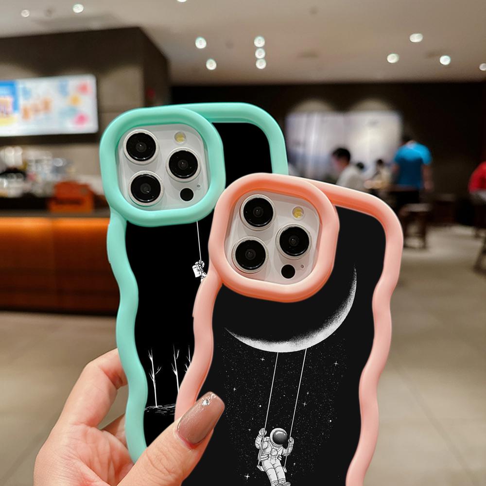 Ae97 Space Moon Astronaut Black art Protective Phone Cases for iPhone 14 13 Pro Max 11 12 15 Plus Infinix Hot 40i Smart8 Tecno Big Wave TPU Back Cover