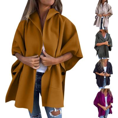 Γυναικεία μπουφάν Φθινοπωρινά Casual Windbreaker Cape Jacket Outerwear with Pockets Casual Jacket Cape