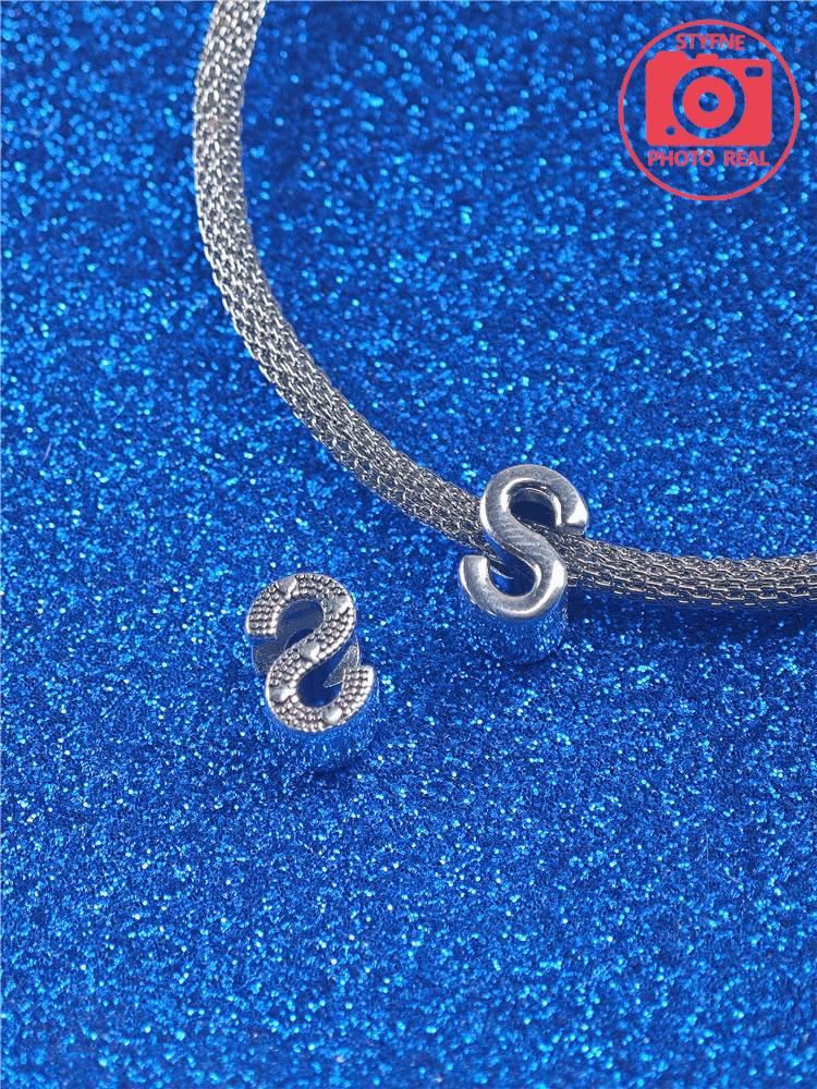 925 Silver Charm Beads Fit Bracelet Charms 26 Letters English Pinyin Bead Gift for Women Jewelry