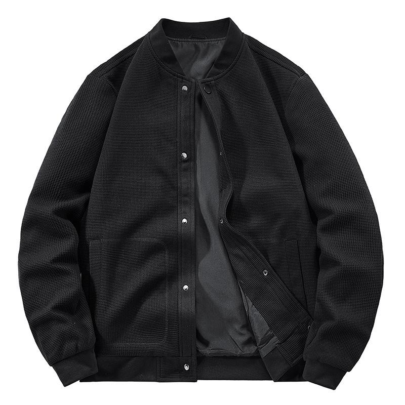 

Autumn and Winter Men s Coat, Waffle Baseball Collar Versatile Top, Casual Retro Jacket XXXXXL чёрный